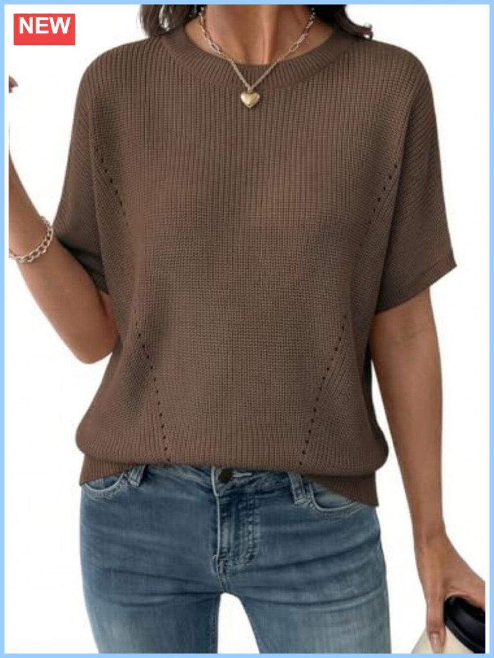Womens Short Sleeve Rib-Knit Sweater V-Neck Pullover Top Lightweight Soft